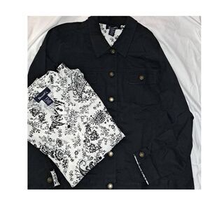 SALE!! NWT- Denim & Co Black Denim Jacket & Matching Long Sleeve Crepe Top XL